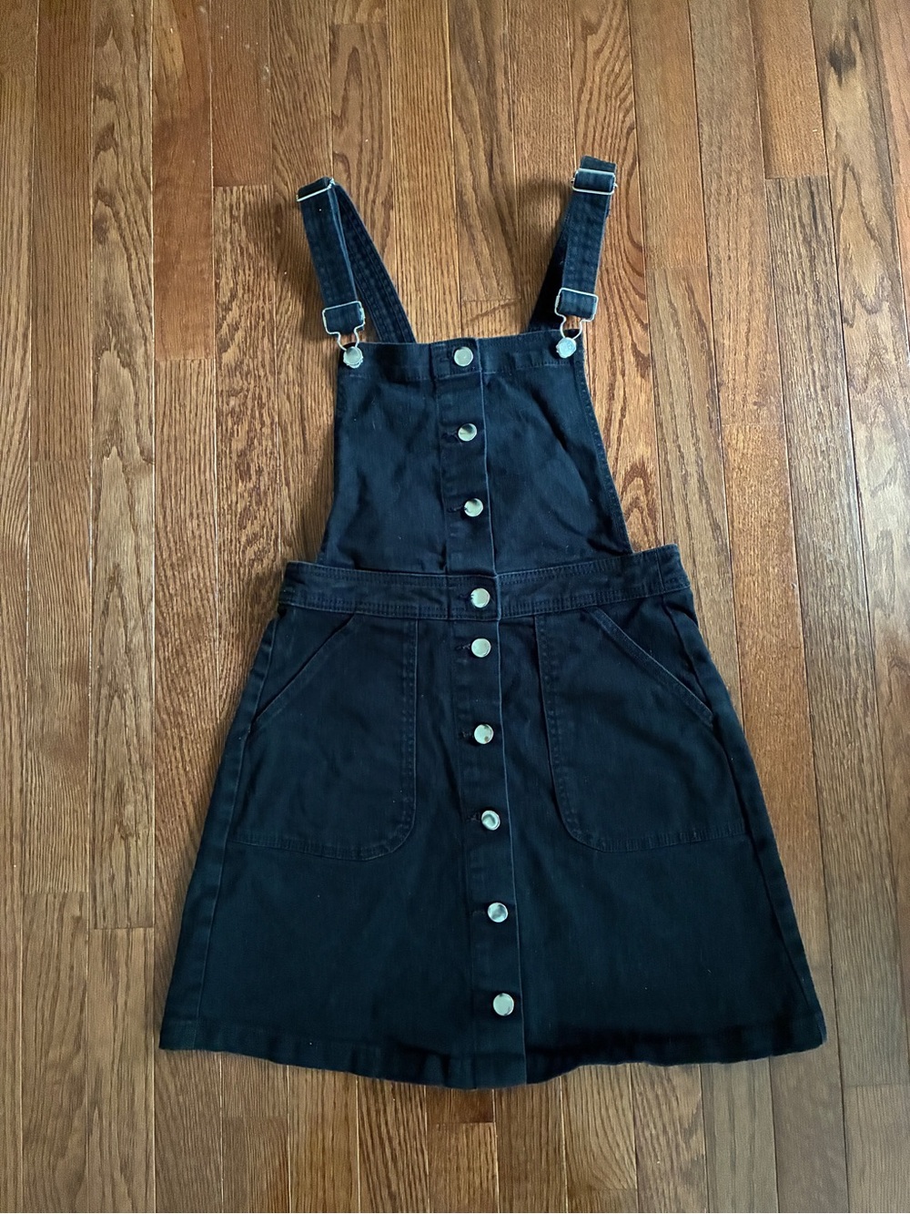 H&M Black Denim Pinafore Mini Dress with Front Buttons